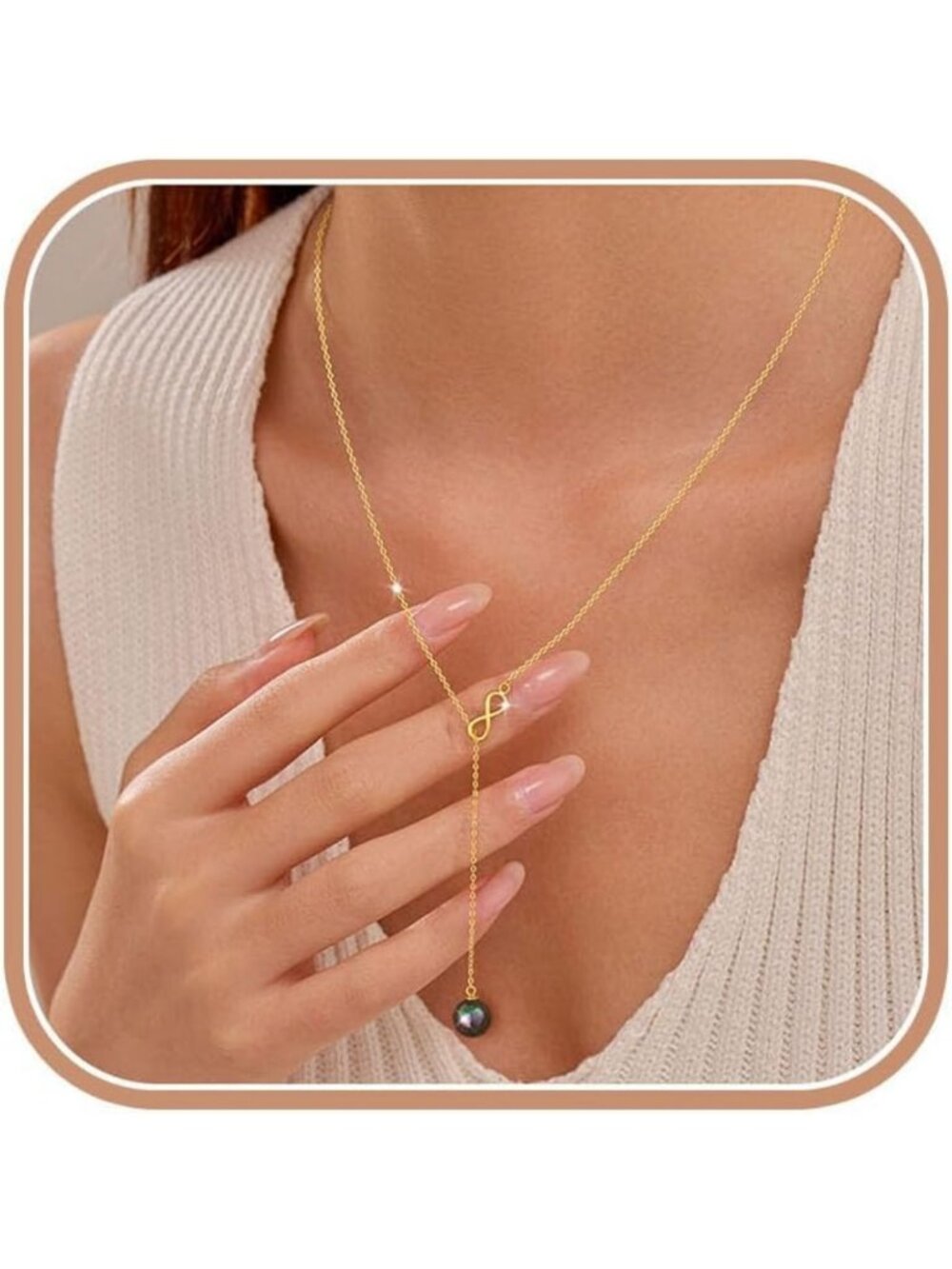 Elegant 925 Sterling Silver Infinity Pearl Long Lariat Necklace for Women & Moms